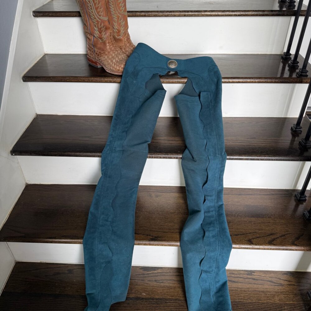 Show Season XS teal western chaps in EUC - Picture 7 of 7